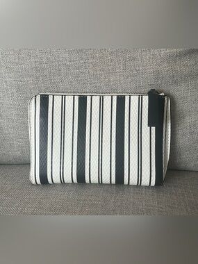 Banana Republic Black and White Striped Zip Wristlet Power Bank Clutch